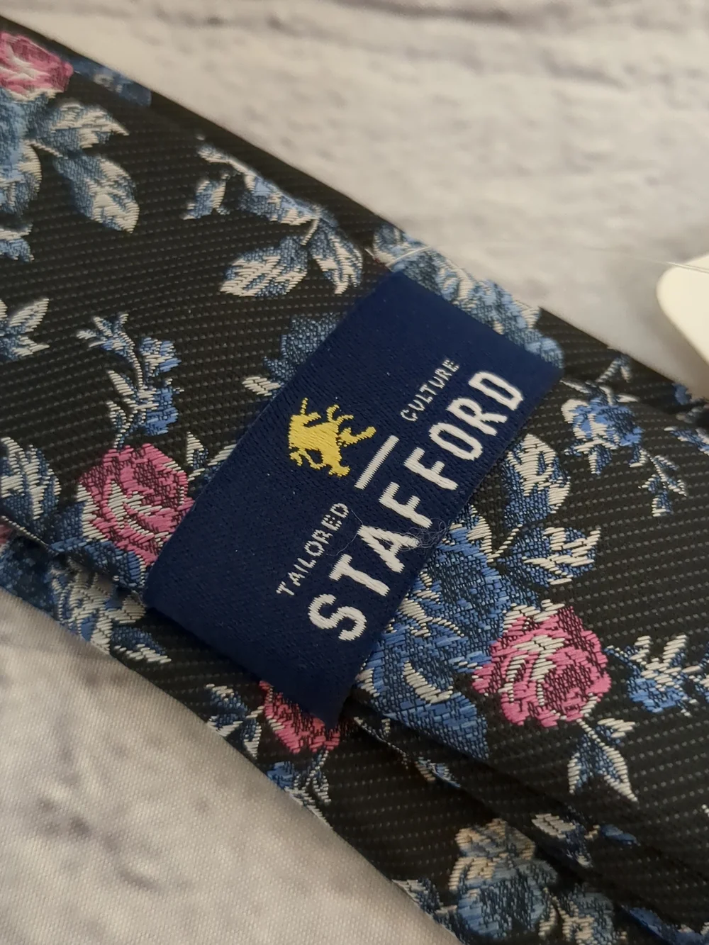 Stafford Black Floral Tie with Blue and Pink Roses